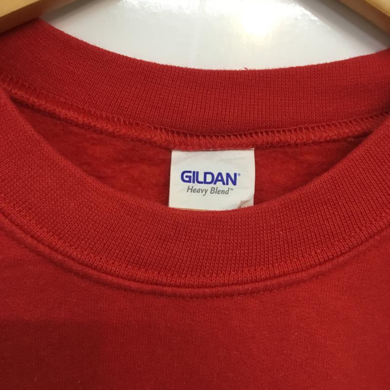 ギルダン GILDAN トレーナー 長袖 スウェット 裏起毛 ラマ L プリント 赤 / レッド / メンズ USED 古着 中古 10062581