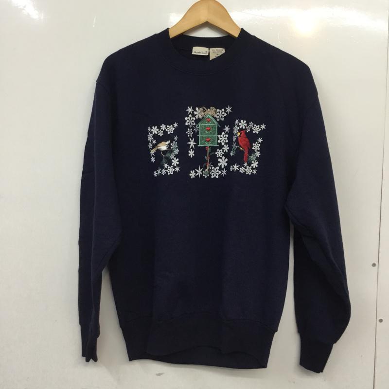 古着 USED トレーナー 長袖 スウェット 裏起毛 プリント 鳥 M 刺繍 紺 / ネイビー / メンズ USED 古着 中古 10062624