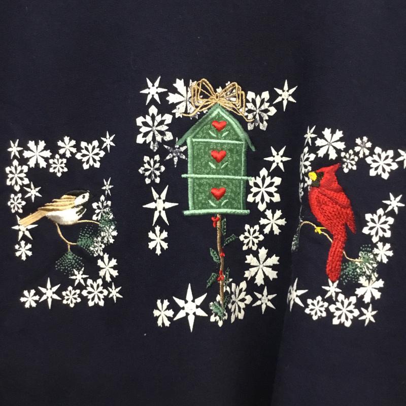 古着 USED トレーナー 長袖 スウェット 裏起毛 プリント 鳥 M 刺繍 紺 / ネイビー / メンズ USED 古着 中古 10062624
