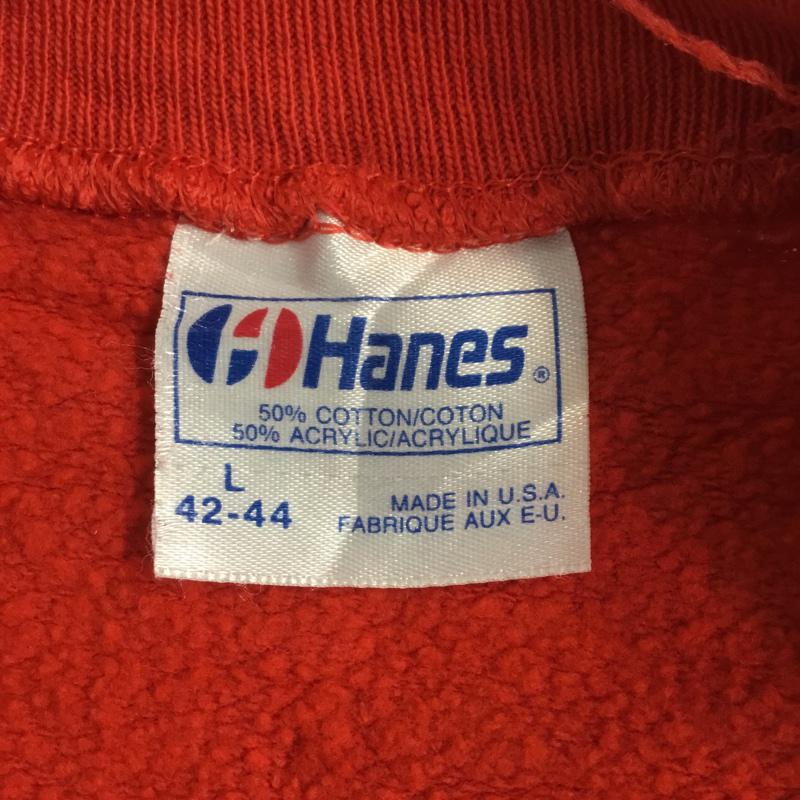 ヘインズ HANES トレーナー 長袖 スウェット 裏起毛 プリント アラスカ L ロゴ、文字 赤 / レッド / メンズ USED 古着 中古 10062644