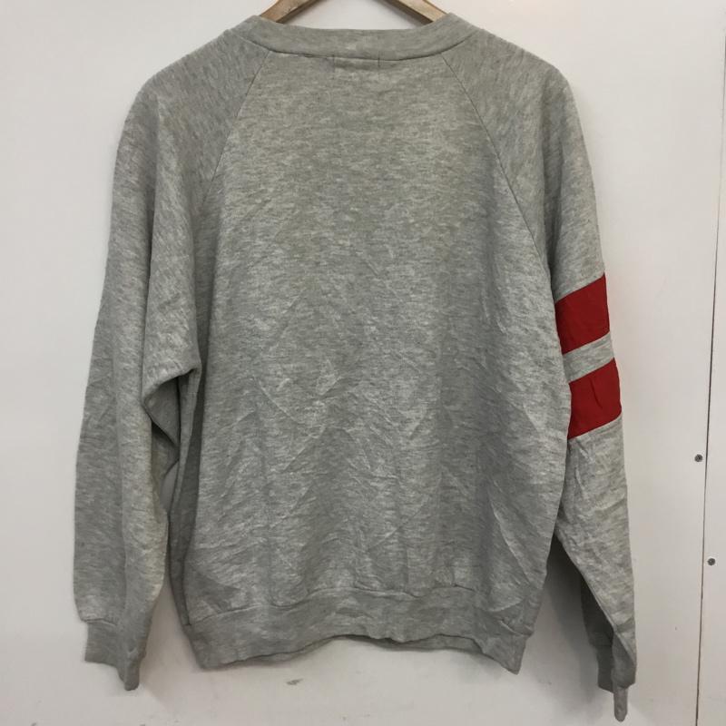 古着 USED トレーナー 長袖 スウェット 裏起毛 プリント ラグランスリーブ L ロゴ、文字 灰 / グレー / X 赤 / レッド / メンズ USED 古着 中古 10062656