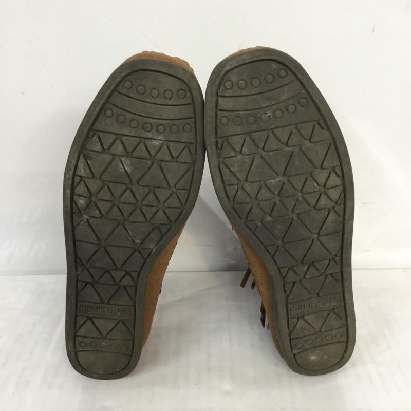 ミネトンカ Minnetonka ブーツ ショートブーツ 292L earth music&ecology × ミネトンカ フリンジ 6 箱有 23cm 23.0cm 無地 茶 / ブラウン / レディース USED 古着 中古 10062929