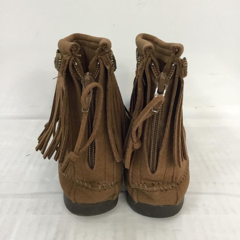 ミネトンカ Minnetonka ブーツ ショートブーツ 292L earth music&ecology × ミネトンカ フリンジ 6 箱有 23cm 23.0cm 無地 茶 / ブラウン / レディース USED 古着 中古 10062929