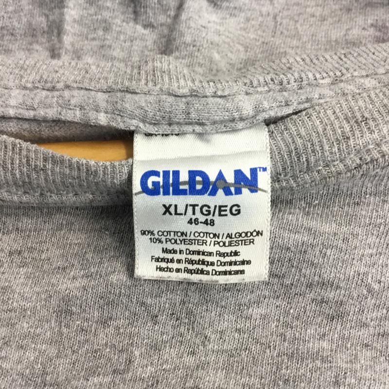 ギルダン GILDAN Tシャツ 半袖 クルーネック バックプリント 胸ポケット XL プリント 灰 / グレー / メンズ USED 古着 中古 10063218