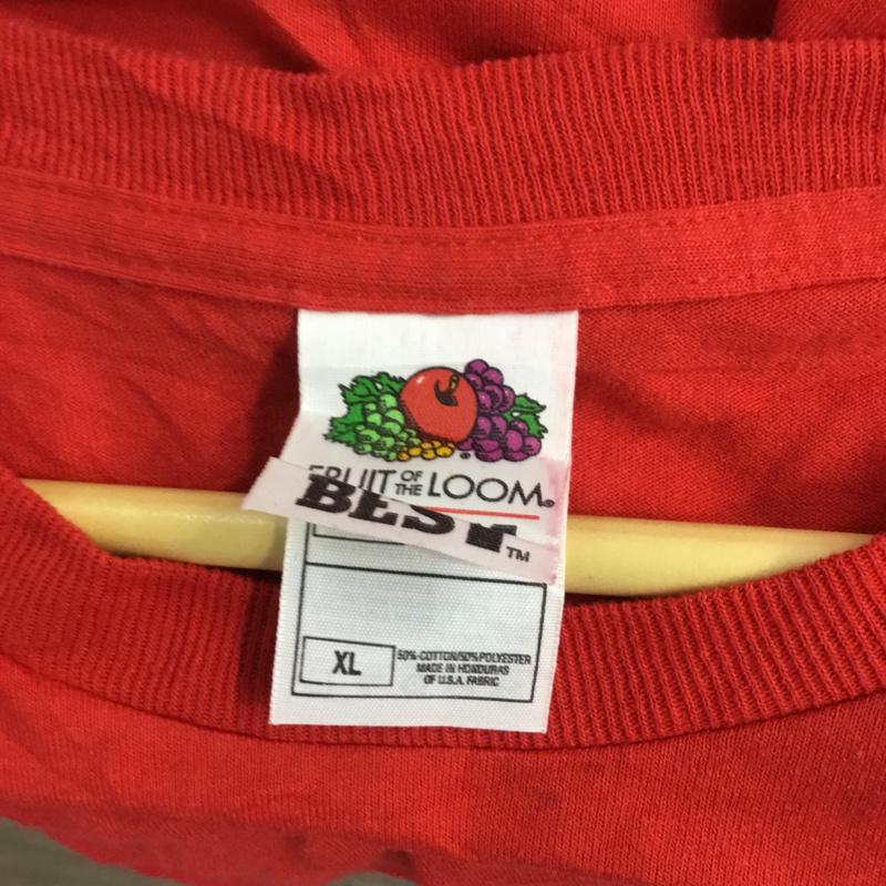 フルーツオブザルーム FRUIT OF THE LOOM Tシャツ 半袖 クルーネック プリント XL ロゴ、文字 赤 / レッド / メンズ USED 古着 中古 10063240