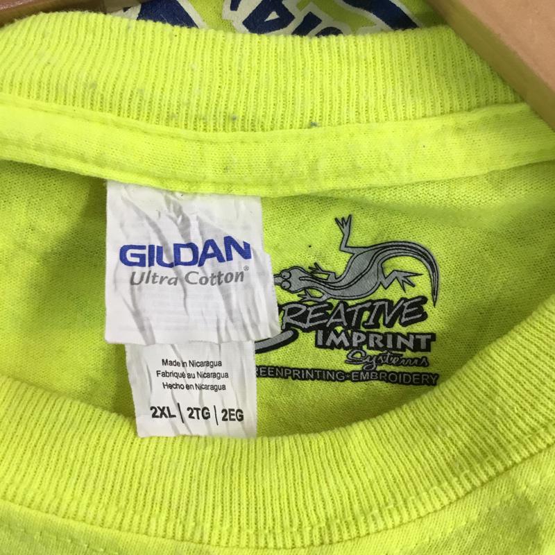 ギルダン GILDAN Tシャツ 半袖 クルーネック バックプリント 2XL ロゴ、文字 黄 / イエロー / メンズ USED 古着 中古 10063243