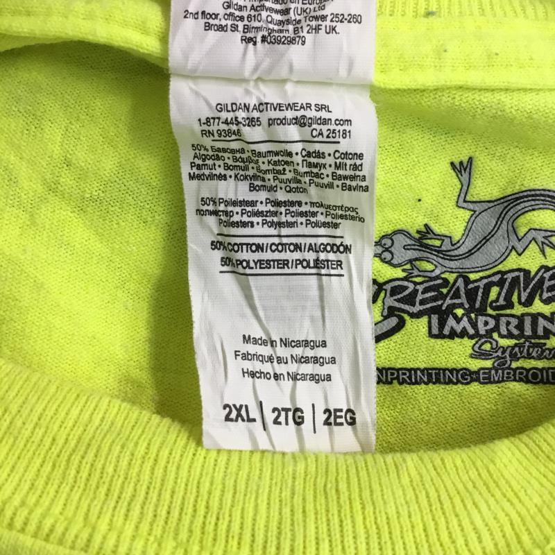 ギルダン GILDAN Tシャツ 半袖 クルーネック バックプリント 2XL ロゴ、文字 黄 / イエロー / メンズ USED 古着 中古 10063243