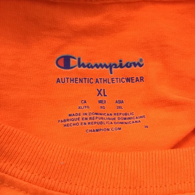 チャンピオン Champion Tシャツ 半袖 クルーネック XL ワンポイント 橙 / オレンジ / メンズ USED 古着 中古 10063451