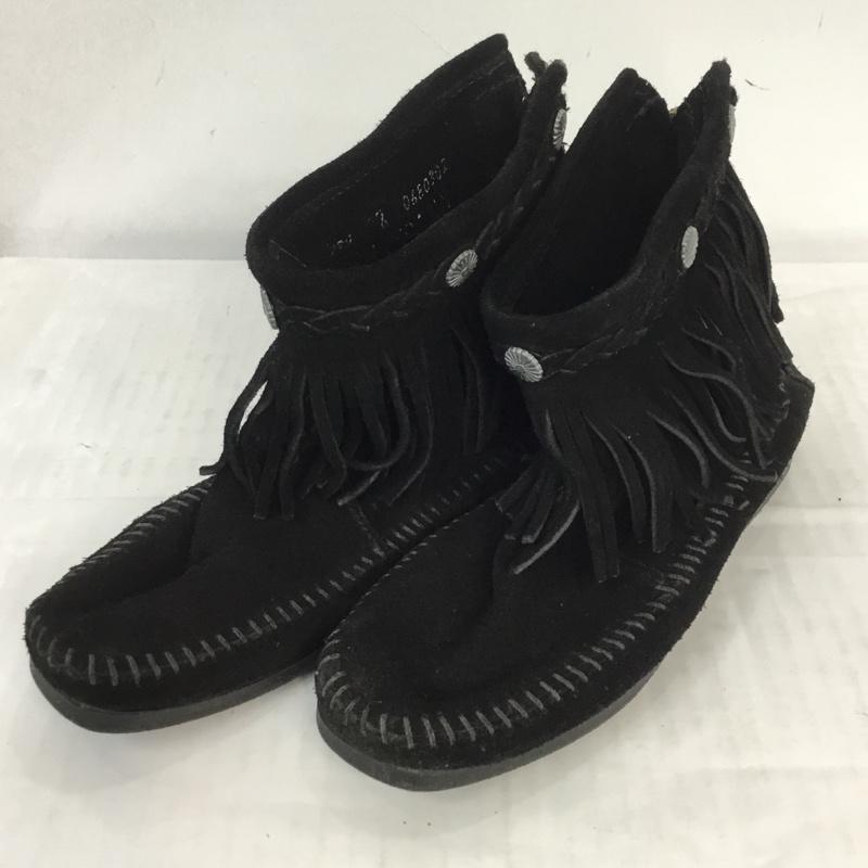 ミネトンカ Minnetonka ブーツ ショートブーツ 299 ハイトップバックジップブーツ フリンジ 無地 黒 / ブラック / レディース USED 古着 中古 10063881