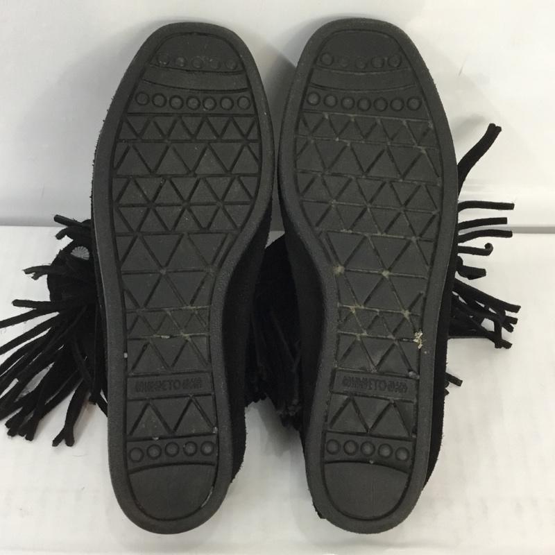ミネトンカ Minnetonka ブーツ ショートブーツ 299 ハイトップバックジップブーツ フリンジ 無地 黒 / ブラック / レディース USED 古着 中古 10063881