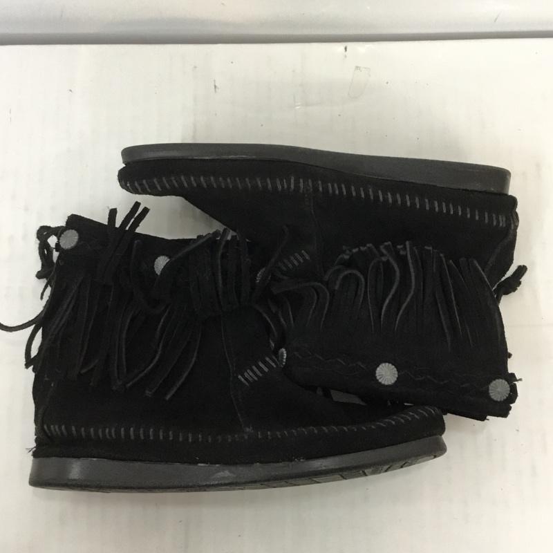 ミネトンカ Minnetonka ブーツ ショートブーツ 299 ハイトップバックジップブーツ フリンジ 無地 黒 / ブラック / レディース USED 古着 中古 10063881