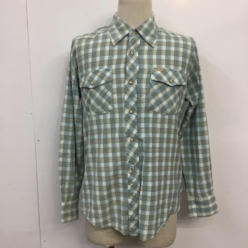 コロンビア Columbia シャツ、ブラウス 長袖 107 PM7523 ウエスタンシャツ S チェック 水色 / ライトブルー / X ベージュ / ベージュ / メンズ USED 古着 中古 10064075