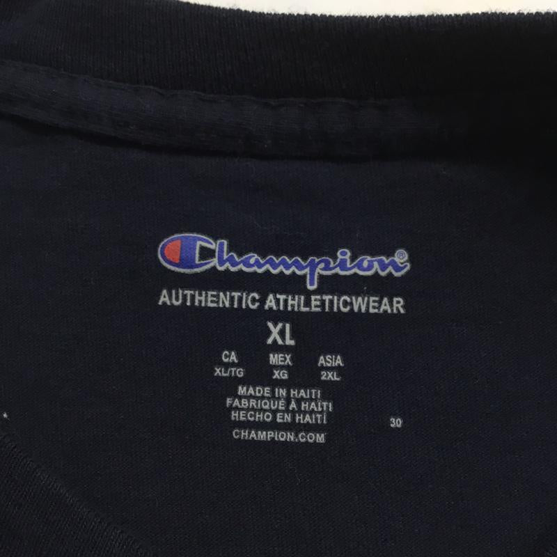 チャンピオン Champion Tシャツ 半袖 クルーネック XL ワンポイント 紺 / ネイビー / メンズ USED 古着 中古 10065636
