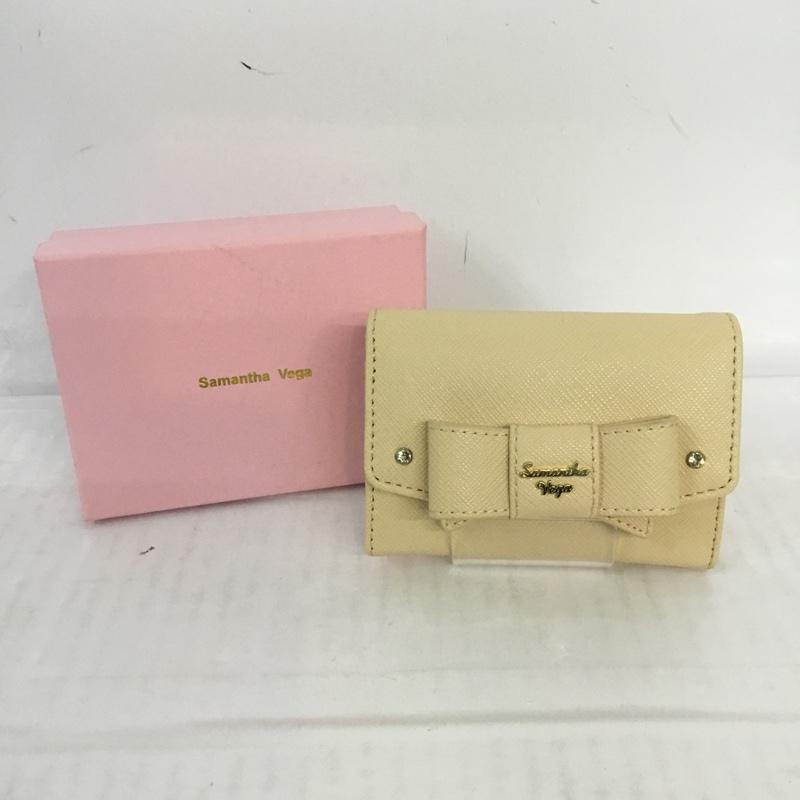 サマンサベガ Samantha Vega カードケース 定期入れ パスケース リボン 箱有 ロゴ、文字 ベージュ / ベージュ / レディース USED 古着 中古 10066488