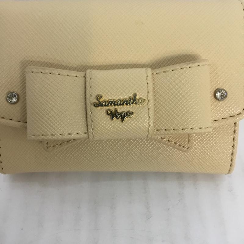 サマンサベガ Samantha Vega カードケース 定期入れ パスケース リボン 箱有 ロゴ、文字 ベージュ / ベージュ / レディース USED 古着 中古 10066488