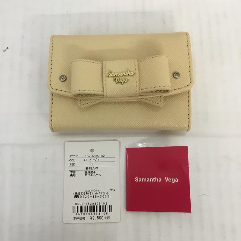 サマンサベガ Samantha Vega カードケース 定期入れ パスケース リボン 箱有 ロゴ、文字 ベージュ / ベージュ / レディース USED 古着 中古 10066488
