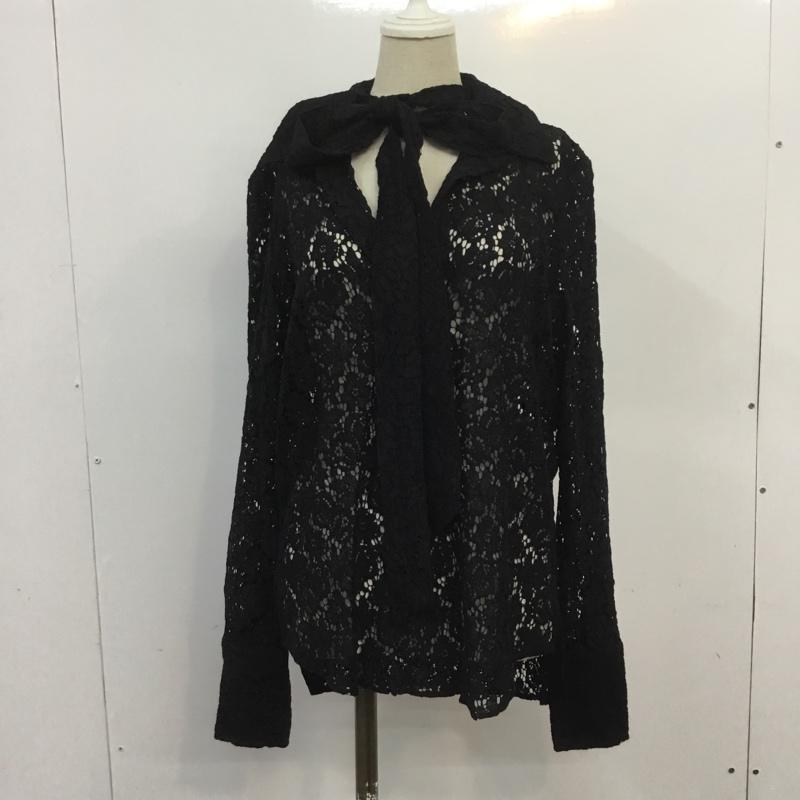 ザラ ZARA カットソー 長袖 9479 279 800 リボンタイ Vネック S レース柄 黒 / ブラック / レディース USED 古着 中古 10067210