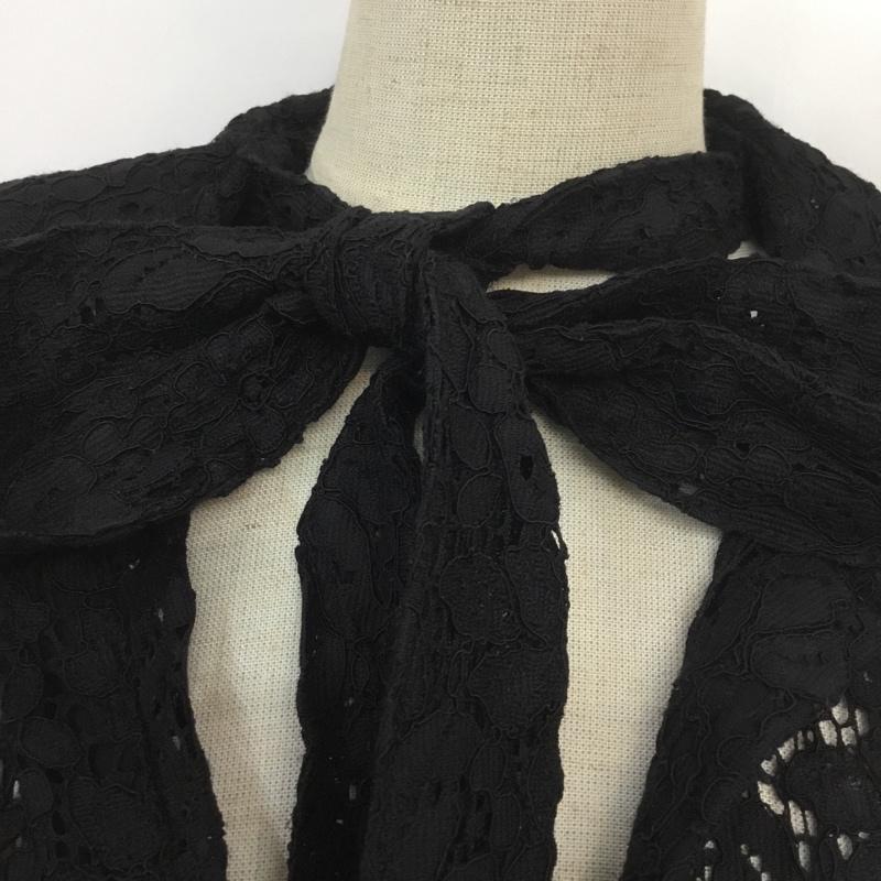 ザラ ZARA カットソー 長袖 9479 279 800 リボンタイ Vネック S レース柄 黒 / ブラック / レディース USED 古着 中古 10067210
