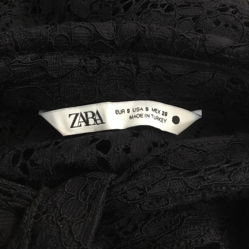 ザラ ZARA カットソー 長袖 9479 279 800 リボンタイ Vネック S レース柄 黒 / ブラック / レディース USED 古着 中古 10067210