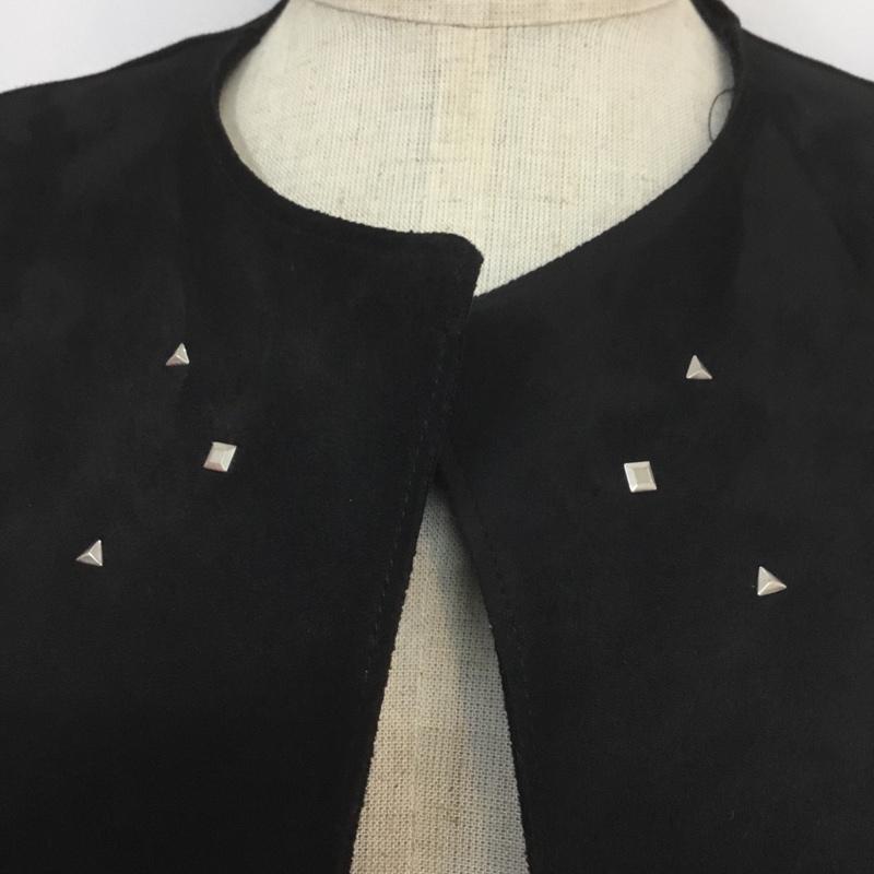 ザラ ZARA カーディガン 長袖 2712 158 800 スタッズ ガウン ノーカラー フェイクフェイクスウェード XS 黒 / ブラック / レディース USED 古着 中古 10067412