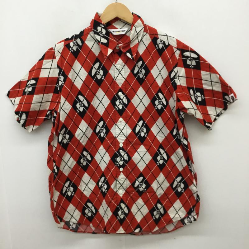 ア ベイシング エイプ A BATHING APE×PORTER シャツ、ブラウス 半袖 L アーガイル柄 黒 / ブラック / X 赤 / レッド / メンズ USED 古着 中古 10067896
