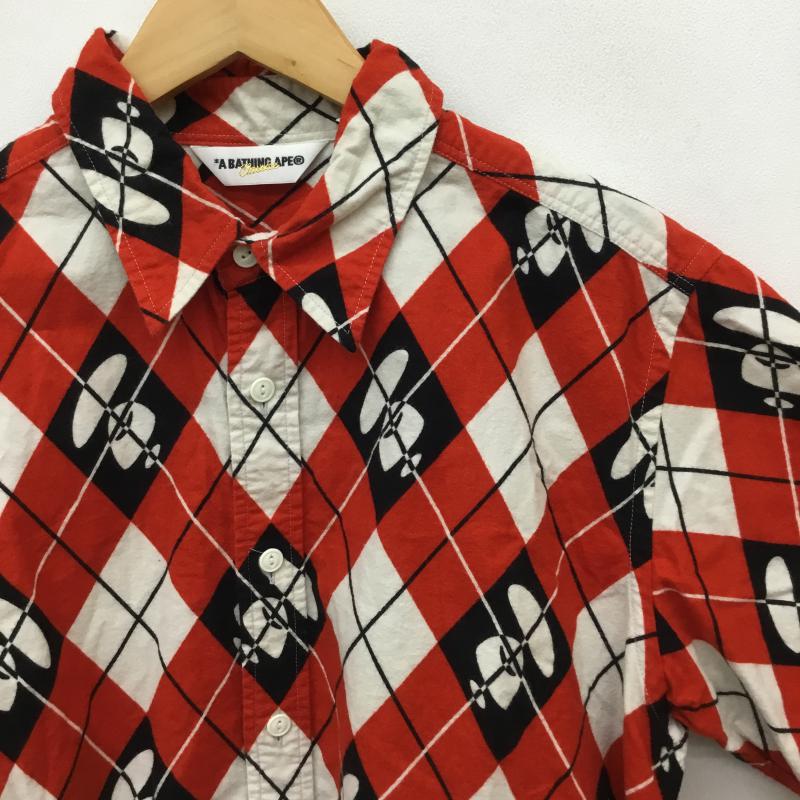 ア ベイシング エイプ A BATHING APE×PORTER シャツ、ブラウス 半袖 L アーガイル柄 黒 / ブラック / X 赤 / レッド / メンズ USED 古着 中古 10067896