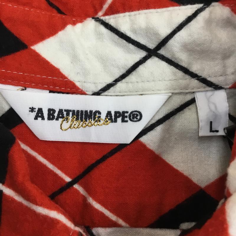 ア ベイシング エイプ A BATHING APE×PORTER シャツ、ブラウス 半袖 L アーガイル柄 黒 / ブラック / X 赤 / レッド / メンズ USED 古着 中古 10067896