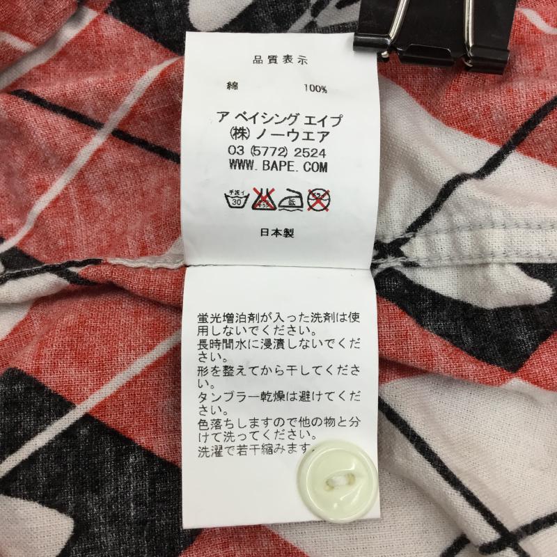 ア ベイシング エイプ A BATHING APE×PORTER シャツ、ブラウス 半袖 L アーガイル柄 黒 / ブラック / X 赤 / レッド / メンズ USED 古着 中古 10067896