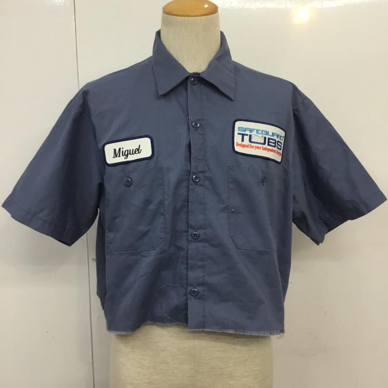 シンタス CiNTAS シャツ、ブラウス 半袖 Z3A054 ワークシャツ ショート丈 ワッペン L 青 / ブルー / メンズ USED 古着 中古 10068474