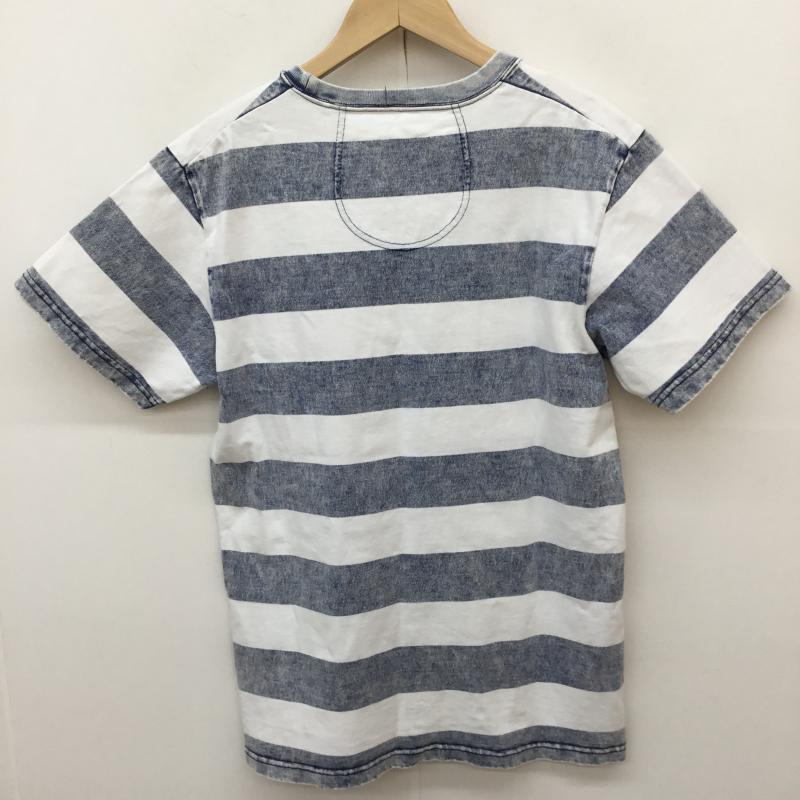 ヒューストン HOUSTON Tシャツ 半袖 ウォッシュ加工 38 ボーダー柄 X プリント 白 / ホワイト / X 青 / ブルー / メンズ USED 古着 中古 10068914