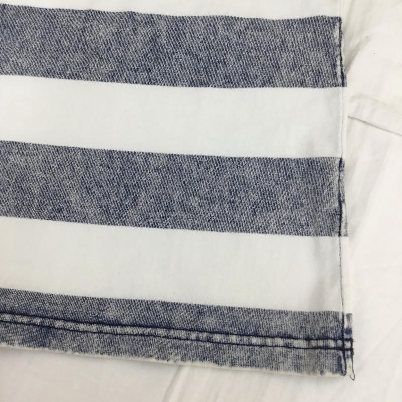 ヒューストン HOUSTON Tシャツ 半袖 ウォッシュ加工 38 ボーダー柄 X プリント 白 / ホワイト / X 青 / ブルー / メンズ USED 古着 中古 10068914