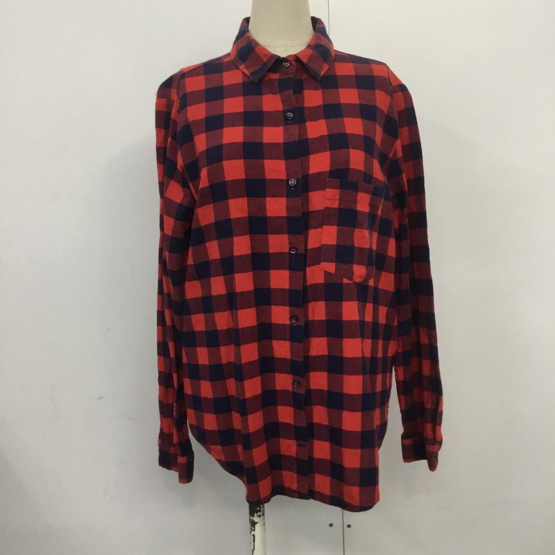 ザラベーシック ZARA BASIC シャツ、ブラウス 長袖 1639 237 076 L チェック 赤 / レッド / X 紺 / ネイビー / レディース USED 古着 中古 10069731