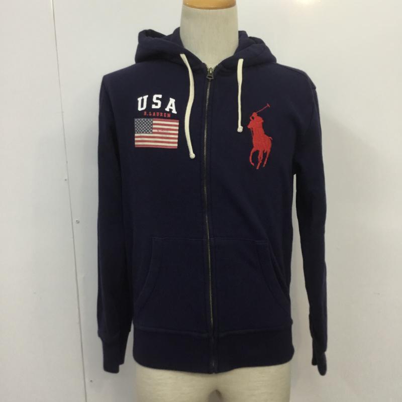 ポロラルフローレン POLO RALPH LAUREN パーカー 長袖 フルジップ ビッグポニー 裏起毛 S ワンポイント 紺 / ネイビー / メンズ USED 古着 中古 10070097