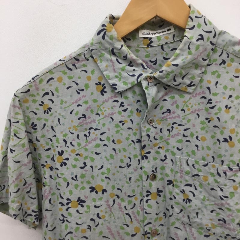 ミナペルホネン mina perhonen シャツ、ブラウス 半袖 リネン 総柄 M 花柄 灰 / グレー / レディース USED 古着 中古 10070724