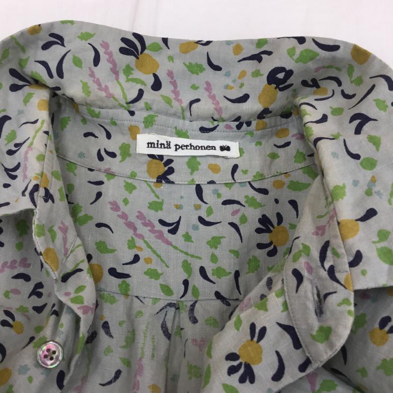 ミナペルホネン mina perhonen シャツ、ブラウス 半袖 リネン 総柄 M 花柄 灰 / グレー / レディース USED 古着 中古 10070724