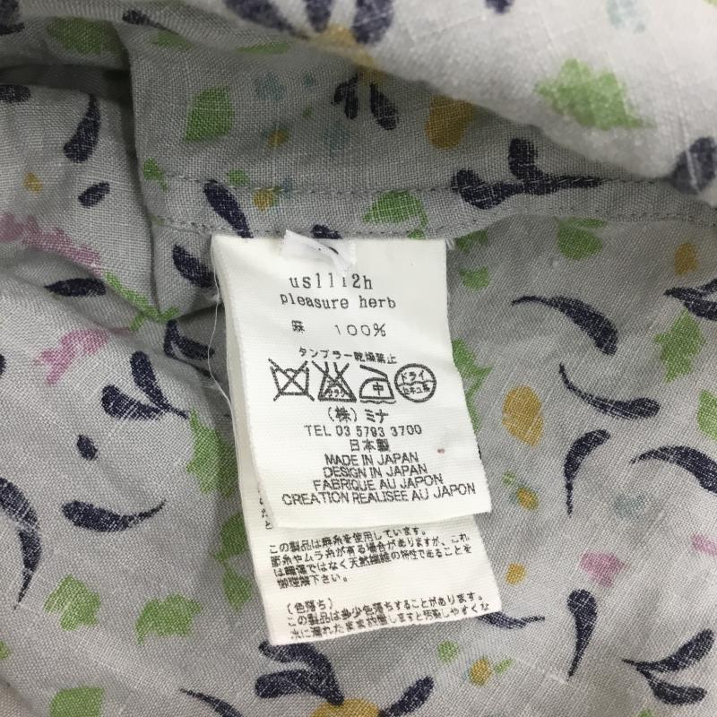 ミナペルホネン mina perhonen シャツ、ブラウス 半袖 リネン 総柄 M 花柄 灰 / グレー / レディース USED 古着 中古 10070724