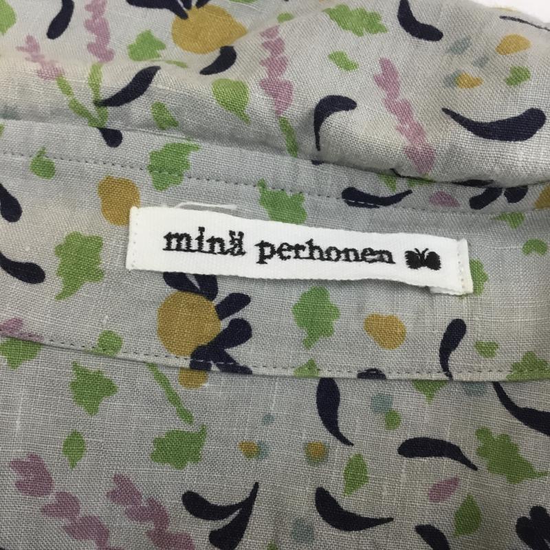 ミナペルホネン mina perhonen シャツ、ブラウス 半袖 リネン 総柄 M 花柄 灰 / グレー / レディース USED 古着 中古 10070724