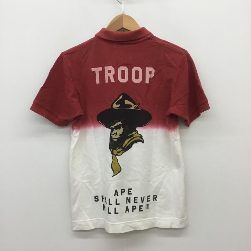 アベイシングエイプ A BATHING APE ポロシャツ 半袖 S 白 / ホワイト / X 赤 / レッド / メンズ USED 古着 中古 10070927