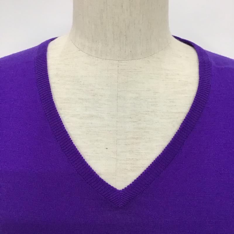 ジョンスメドレー JOHN SMEDLEY ニット、セーター 長袖 ウール Vネック M 無地 紫 / パープル / メンズ USED 古着 中古 10071614