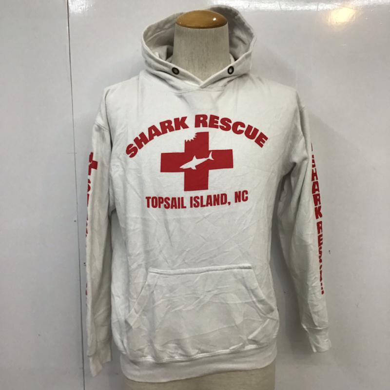 古着 USED パーカー 長袖 SHARK RESCUE プリント プルオーバー フーディー 裏起毛 S ロゴ、文字 白 / ホワイト / X 赤 / レッド / メンズ USED 古着 中古 10071859