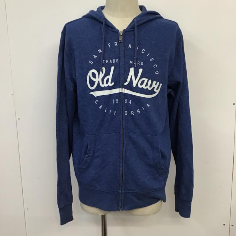 オールドネイビー OLD NAVY パーカー 長袖 ジップアップ スウェット 裏起毛 M ロゴ、文字 青 / ブルー / メンズ USED 古着 中古 10071972