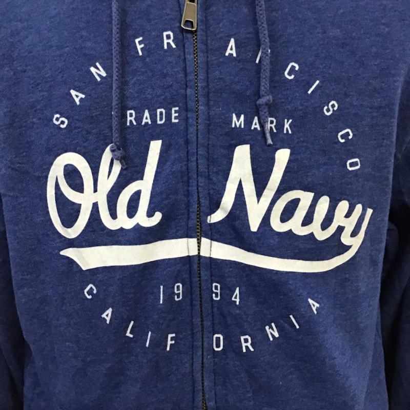 オールドネイビー OLD NAVY パーカー 長袖 ジップアップ スウェット 裏起毛 M ロゴ、文字 青 / ブルー / メンズ USED 古着 中古 10071972