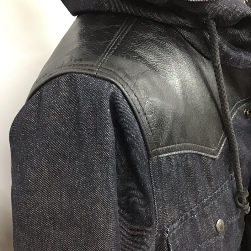ショット schott ジャケット、上着 ジャケット、ブレザー 7328 デニム レザー切替 マウンテンパーカー 牛革 M 無地 黒 / ブラック / X インディゴ / インディゴ / メンズ USED 古着 中古 10072173