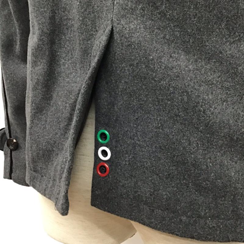ダブル DOWBL コート ピーコート 103-124-0085-003 リップマーク 刺繍 46 ワンポイント 灰 / グレー / X 黒 / ブラック / メンズ USED 古着 中古 10072178