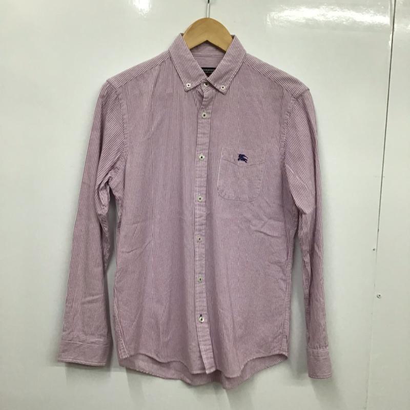 バーバリーブラックレーベル BURBERRY BLACK LABEL シャツ、ブラウス 長袖 D1M04-703-16 ボタンダウン ストライプ 2 ワンポイント 白 / ホワイト / X 紫 / パープル / メンズ USED 古着 中古 10072180