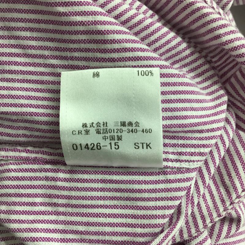 バーバリーブラックレーベル BURBERRY BLACK LABEL シャツ、ブラウス 長袖 D1M04-703-16 ボタンダウン ストライプ 2 ワンポイント 白 / ホワイト / X 紫 / パープル / メンズ USED 古着 中古 10072180