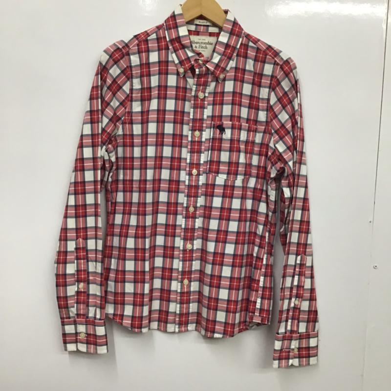 アバクロンビーアンドフィッチ ABERCROMBIE&FITCH シャツ、ブラウス 長袖 MUSCLE ボタンダウン チェック S ワンポイント 白 / ホワイト / X 赤 / レッド / X 紺 / ネイビー / メンズ USED 古着 中古 10072181