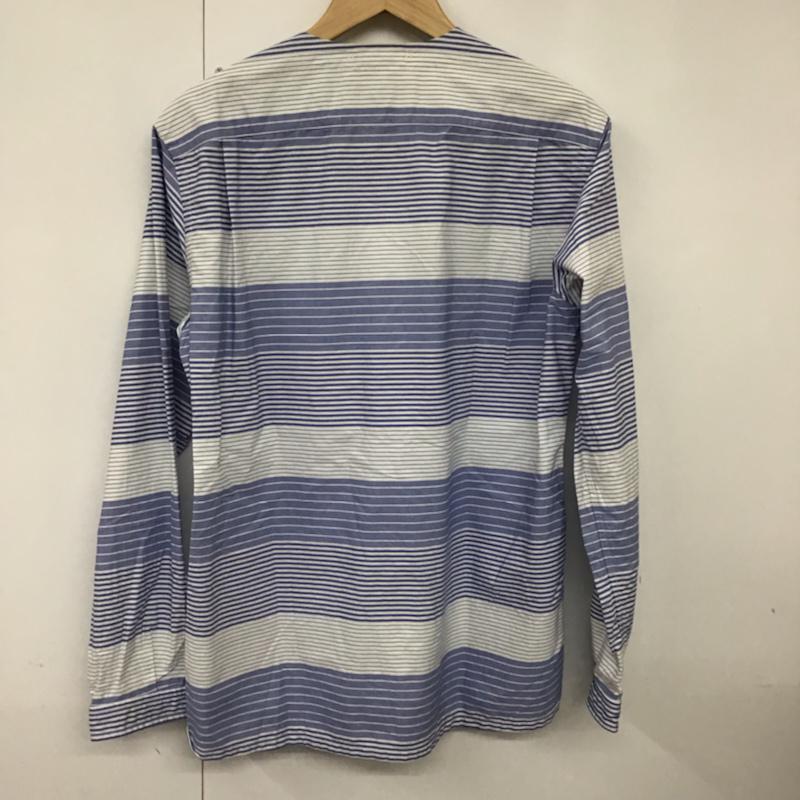 オーセンティックウエア AUTHENTIC WEAR シャツ、ブラウス 長袖 3211-166-2159 ノーカラー S ボーダー柄 白 / ホワイト / X 青 / ブルー / メンズ USED 古着 中古 10072190