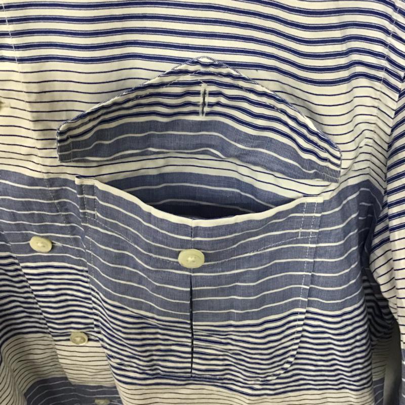 オーセンティックウエア AUTHENTIC WEAR シャツ、ブラウス 長袖 3211-166-2159 ノーカラー S ボーダー柄 白 / ホワイト / X 青 / ブルー / メンズ USED 古着 中古 10072190