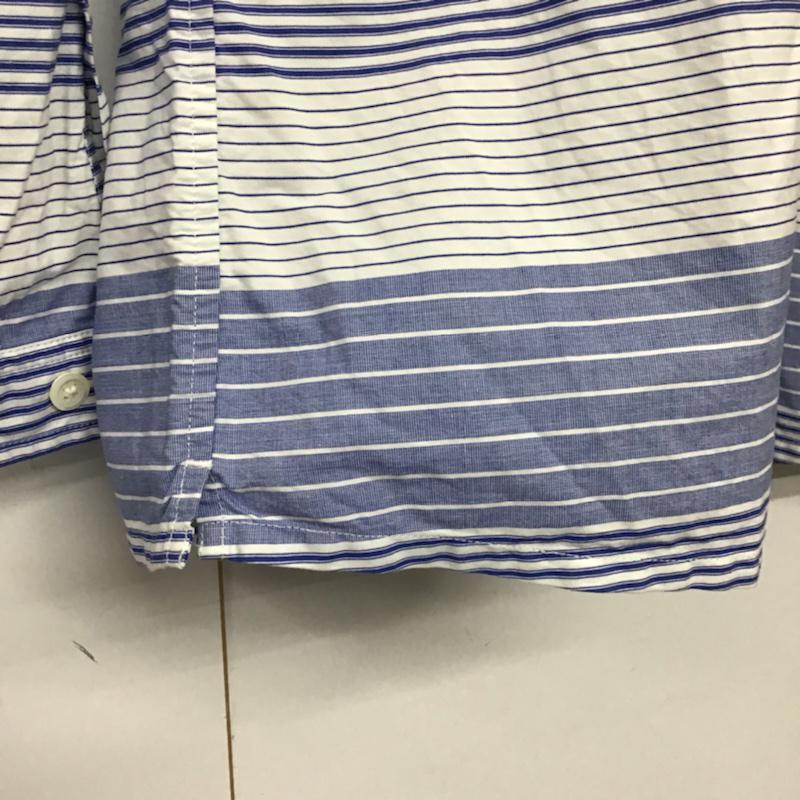 オーセンティックウエア AUTHENTIC WEAR シャツ、ブラウス 長袖 3211-166-2159 ノーカラー S ボーダー柄 白 / ホワイト / X 青 / ブルー / メンズ USED 古着 中古 10072190
